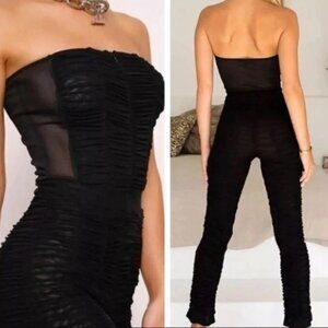 [I.AM.GIA] Ophelia Jumpsuit Ruched Mesh Strapless Stretch Black Sexy Chic Size M